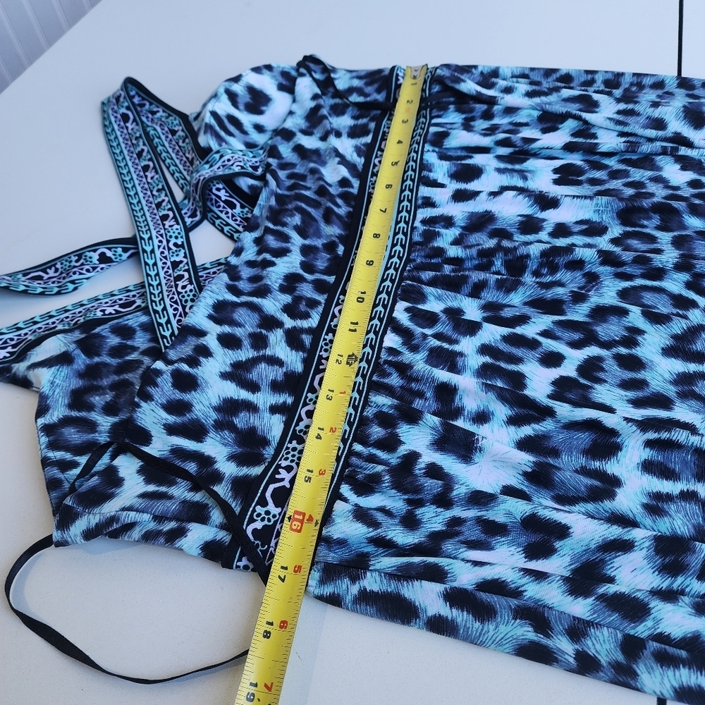 INC Internationa Leopard Print Maxi Dress Crisscross Back Blue Stretch V-Neck XL - Picture 10 of 14